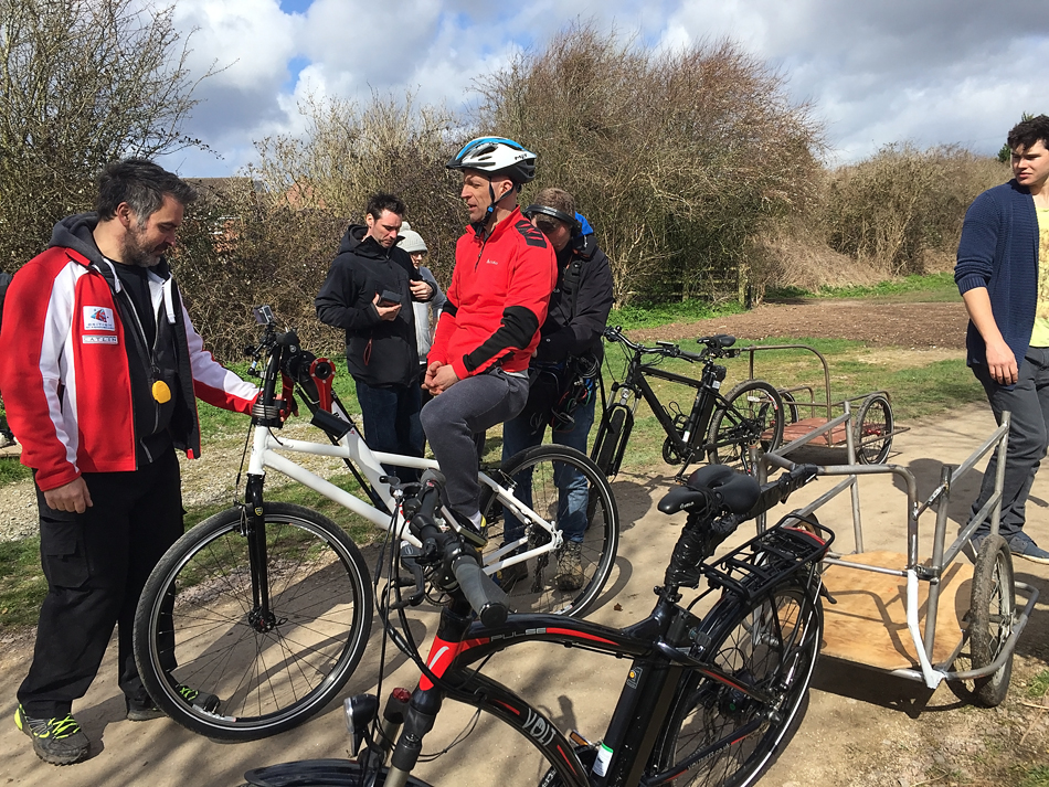 The Pulse and Alpine e-bikes geared up with trailers ready for film crew